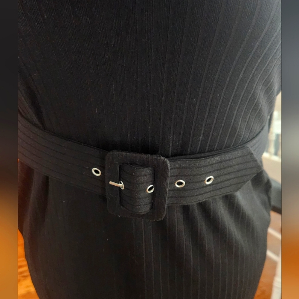 Midi Ribbed Dress With Belt - Picture 2 of 9